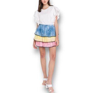 Anthropologie Free the Roses XS Blue Tiered Ruffle Mini Skirt Cottagecore Boho